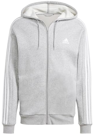 adidas Herren Essentials Fleece 3-Stripes Full-Zip Hoodie, Light Grey, S