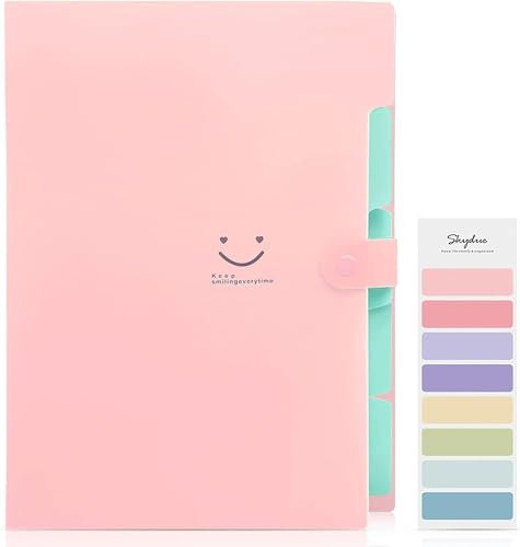 SKYDUE Dokumentenmappe A4, Fächermappe A4 Mit Fäche, Postmappe Ordnungsmappe A4, Ordnungsmappe 4 Für Zuhause, Büro, Schule Und Auf Reisen(Rosa), 5 Tasche