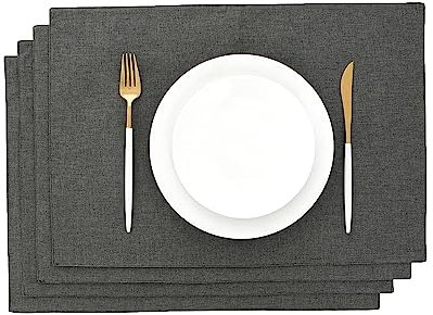 AOKSUNOVA Tischset 4 Set Platzset Stoff Grau Platzdeckchen 33 x 48 cm Abwaschbar Dunkelgrau
