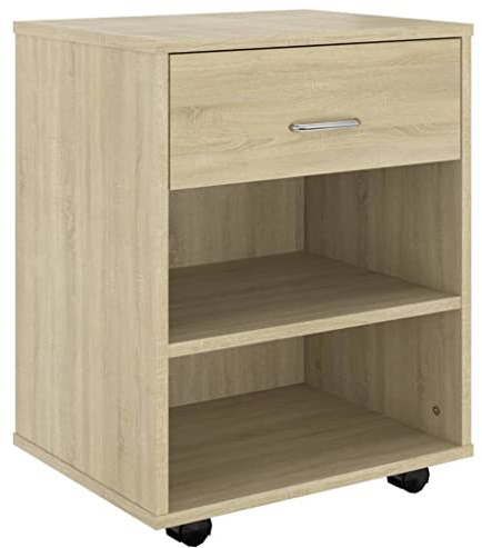 vidaXL Rollschrank mit Schublade Fächern Rollcontainer Büroschrank Aktenschrank Bürocontainer Schrank Büro Druckerschrank Sonoma-Eiche 46x36x59cm Holzwerkstoff