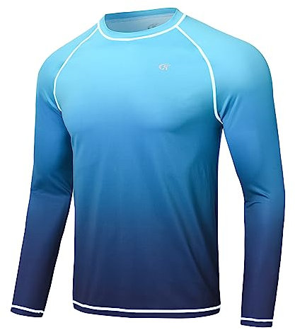 Huayuzh Rashguard UV Shirt Herren Langarmshirt Schwimm Tshirt Schnelltrocknend Atmungsaktiv Surfen Angeln Wandern Top Verlaufsfarbe Blau 2XL