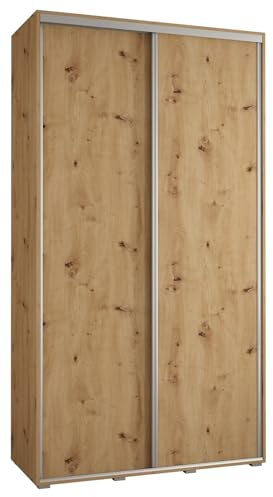 MEBLE KRYSPOL Davos 1 130 Schlafzimmerschrank mit Zwei Schiebetüren - Moderner Kleiderschrank mit Kleiderstange und Regalen - 235,2x130x45 cm - Artisan Artisan Silber