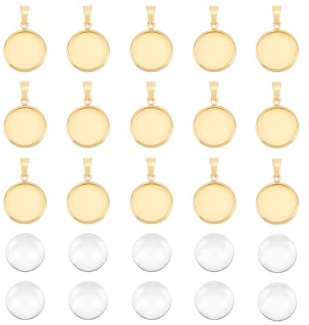 UNICRAFTALE 30 ensemble Pendentifs en Forme de Dôme Vierge Acier Inoxydable Kit de Fabrication Doré Tasses à Lunette Plates Rondes à Bord Uni avec Cabochons en Verre Plateaux de Base pour de Bijoux