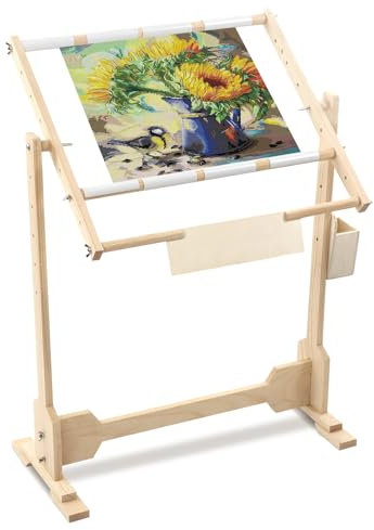Webrahmen Erwachsene Stickrahmen Kreuzstich Rahmen Ständer Cross Stitch Stand Bodenständer Aus Kiefernholz, Kreuzstichrahmen, 9 Ct, 50 Cm Höhe, 5 Verstellbare Positionen, Erhöhte Stabilität