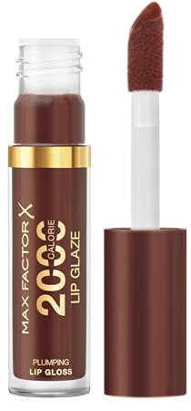 Max Factor 2000 Calorie Lip Glaze Chocolate Glow, Full Shine Lip Gloss, Nourishing with Hyaluronic Acid & Squalane, Instant Plump, Non-Sticky, Vanilla-Milk Scent, Fuller Looking Lips
