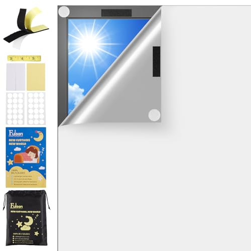 Fuloon Blackout Curtain, DIY Size/Shape Window Shades, Portable & Lightweight, No Drill Blackout Blinds Ideal for Baby Nursery,Dorm Room,Bedroom,Travel (40x57'', White)