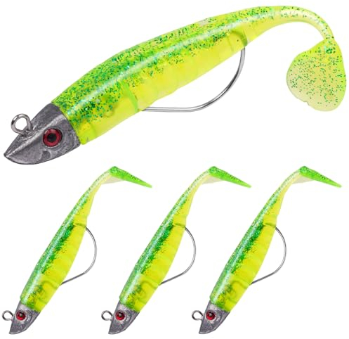 HOTUT Gummifische Set, 3 Stücke Angelköder mit Jigkopf, Gummiköder für Forelle Zander Barsch, Kunstköder Angelausrüstung, Kunstköder Hechtt Köder, Süß & Salzwasser, Männer Angelgeschenke