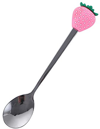 Stainless Steel Stirring Spoons, Cute Fruit Shaped Coffee Spoon for Ice Cream Tea Sugar, Ice Cream Dessert Fruit Fork(Pink Strawberry Spoon)