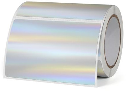 FINDAT Étiquette Thermique Holographique 76 x 50 mm Rouleau Imperméable Vinyle Imprimante Argent Laser Autocollante Thermique pour Bureau Logo Design QR Expédition 200 Pièces