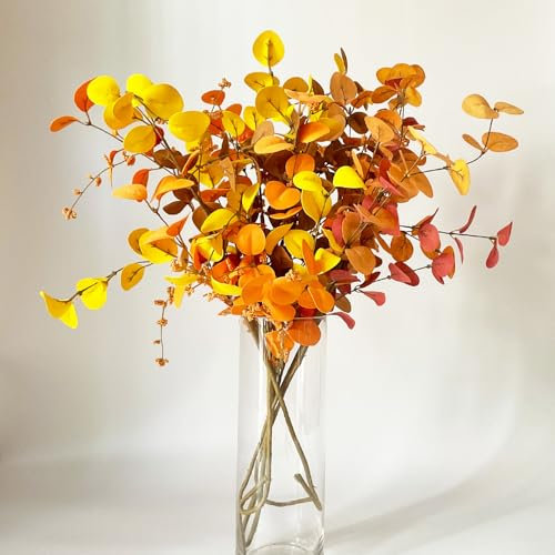 5 Stück Künstliche Herbst Eukalyptus 70CM Künstliche Herbstzweige Künstliche Herbstblumen Kunstzweige wie Echt Herbststrauß Künstliche Herbstpflanzen mit Beeren Kürbisse Home Decor für Erntedankfest