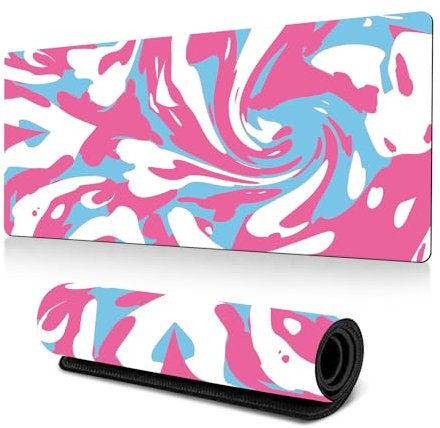 Hixingo Tapis de Souris XXL, Fluide Multicolore Tapis de Souris Gamer, Tapis Souris avec Bords Cousus, Tapis de Souris en Base Antidérapante Convient pour Gaming (Bleu Rose,900x400x3mm)