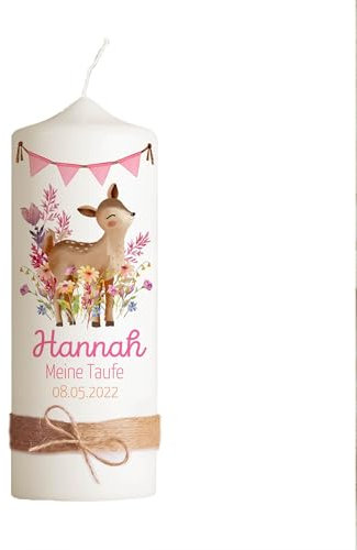 Taufkerze | Reh | 15-30 cm Höhe | Personalisierte Kerze | Jungen und Mädchen | Evangelisch | Katholisch