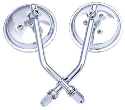 Motorrad Rückspiegel 8mm Schwarzer Motorradspiegel, Kurzer Stiel, 3 Zoll Runder Rückspiegel Für Dyna, Bobber, Chopper, Oldtimer, Schule, 1982-2018 Und Höher Motorrad Spiegel(Chrome)