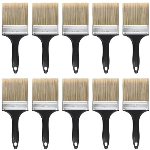 SOUJAP 10 PCS 4 Inch Paint Brush, 100mm Professional Painting Brush, decorating Paint Brush with Plastic Handle for Fence Wall Ceiling