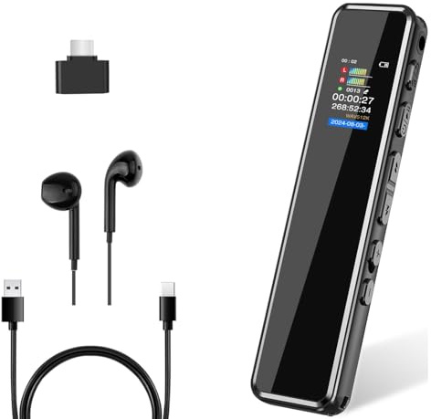 QZTCAMERA 128GB AI Digital Voice Recorder with Playback, Voice Activation, 1536kbps Lossless Noise Reduction, MP3 Player, Password Protection, and Variable Speed Playback