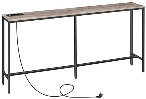 MAHANCRIS Table Console avec Station de Charge, Console Meuble Mince de 200 cm, Table d'Entrée Industrielle avec Ports USB, Canapé pour Entrée, Couloir, Gris ACTHG20UE01