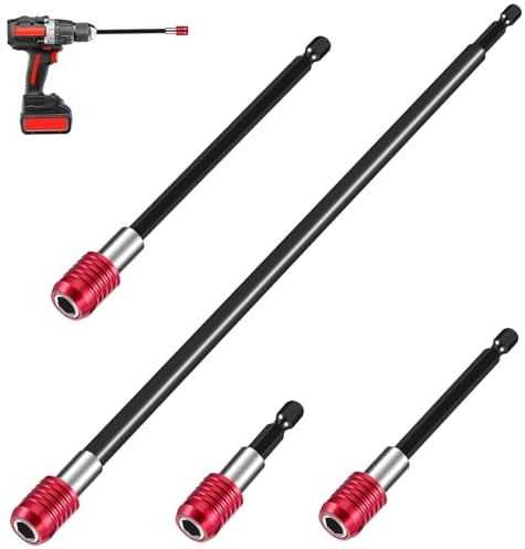 HOUDERCO 4 Pcs Threaded Extension Rod Kit Drill Bit Shank Holder Impact Driver Extension Bit for Drill Nuts Drivers 6cm 10cm 15cm 30cm Set
