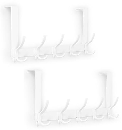 Optish Türhaken zum Einhängen mit 15 Haken, Türgarderobe zum Einhängen für Badezimmer, flexible Kleiderhaken Tür, Türhaken Innenseite Handtüchern und Hüten(2 Pack, Weiß)
