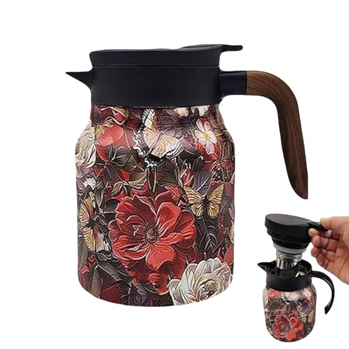 Raidley Vintage Blumenmuster Tee Thermo - Eingebautes Teesieb Doresty Tee Thermo, Thermo Teekanne mit 1000 ml Fassungsvermögen, Isolierte Teekannen aus Edelstahl
