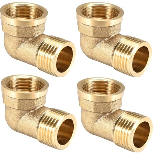 GGesii 4 Stücke Messing Winkel 90°, 1/2 Zoll Messing Winkel 90 Grad, 1/2 Zoll Innengewinde x Außengewinde Gewindefitting, für Verbinden Sie mehrere Rohrtypen (Gold)