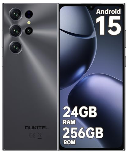 OUKITEL C61 Pro Android Phones - Android 15 Smartphone, 6.88 HD+ 5150mAh Large Battery, 24GB RAM+256GB ROM, 4G Mobile Phones Dual SIM Free Unlocked, Fingerprint & Face ID/GPS/NFC/OTG, Black