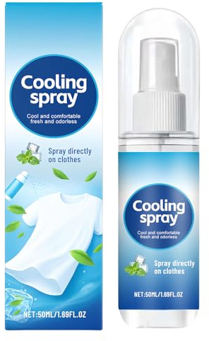 2x Cool Down Spray, 50ml Clothing Cooling Mist Hot WeatherRelief, Non-Sticky Refreshing Spray for Men Women, Ideal for Running Hiking Gym Yoga Outdoor Sports or Daily Commute