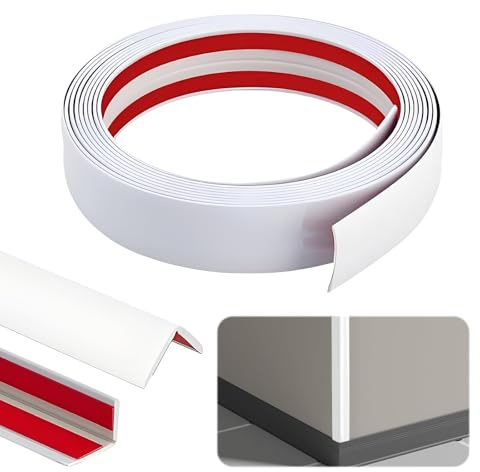 Wandleisten Selbstklebend, 1cm x 1cm x 8m Eckleiste Selbstklebend, Weiß PVC Flexible Weichsockelleiste, Selbstklebend Kantenschutz, Selbstklebend Flexible Winkelleiste für Türen, Fenster, Wände