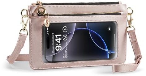 Borsa a Tracolla Mini Cellulare Piccola per Donna Borsello Portafoglio 2 in 1 Ultra Sottile con Cinghia Regolabile e Laccetto da Polso Tascone Zip e Slot per Carte Compatibile iPhone Samsung