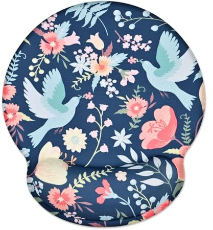Ksriylm Retro Floral Print Ergonomic Mouse Pad with Wrist Support,Pain Relief Memory Foam Mouse Mat with Non-Slip Silicone Base for Home Office,Computer Laptops,Birds and Floral