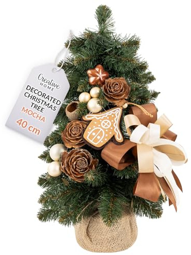 Creative Home Mini Brown Mocha Artificial Christmas Tree with Stand | Size 40 cm | Miniature Little Xmas Tree Small Cone Branches | Realistic Decoration | Tabletop Desk Office | Indoor & Outdoor