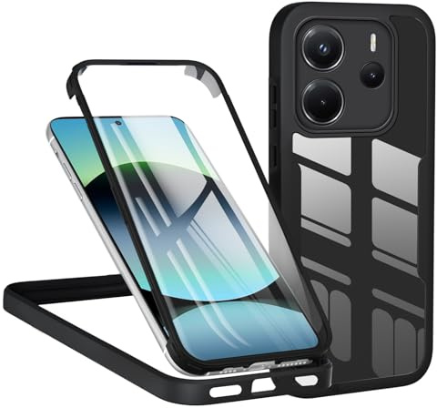TVVTPU Kompatibel mit Xiaomi Redmi Note 14 4G Hülle, 360 Grad Stoßfest Handyhülle mit Eingebaute Displayschutzfolie Ganzkörper Schutz Silikon Bumper Outdoor Schutzhülle Case, Schwarz