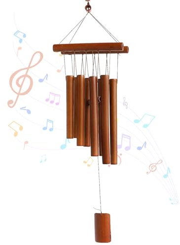 Noaxylic Windspiele Bambus Windspiel Bambus Windspiel Garten Klangspiel | für Draußen Hängend und Drinnen, Dekoration Garten, für Balkon, Hof, Terrasse und Heimdekoration,Holzfarbe