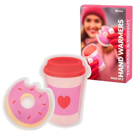 Fisura- Originale Handwärmer “Donut y termo”. Set aus 2 wiederverwendbaren Mini Taschenwärmern mit Gel. Ideal für Spaziergänge, Reisen und kalte Tage. 2 Stück.