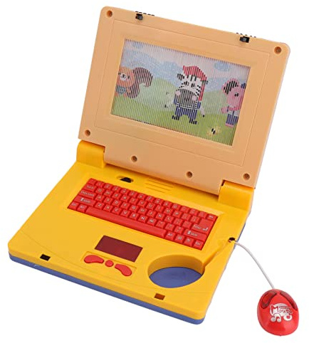 ViaGasaFamido Kids Laptop, Color Screen Educational Laptop Spiele und Musikjungen und Mädchen für Kinder Im Alter von 5 Jahren (Gelbe einziehbare Maus)