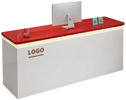BVCL Empfangstheke Rezeption, Front Theke Bürotheke Rezeption Tisch, LED-Licht, Schublade mit Schloss, Schrank, für Salons, Büros, Lobbys, Einzelhandelsgeschäfte(Red,180cm)