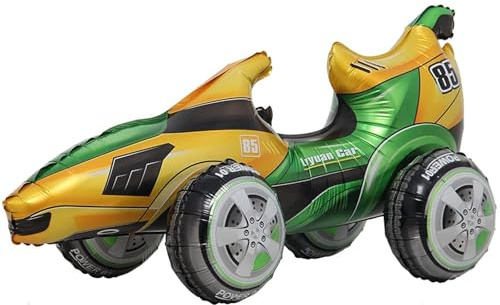 Gleemix 4D Stehend Rennauto Luftballon, Große Rennwagen Ballon, Auto Ballons, Fahrzeuge Folienballon, Cars Geburtstagsdeko für Kinder Geburtstagsparty Dekoration Zubehör (Gelb, Grün)