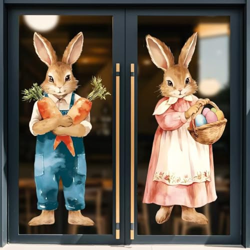 Fensterbilder Osterhase 2 GroßE 36x80cm Selbstklebende Wiederverwendbare Selbstklebend Fensterdekoration, Osterhase Deko FüR Fenster, TüR, Schaufenster
