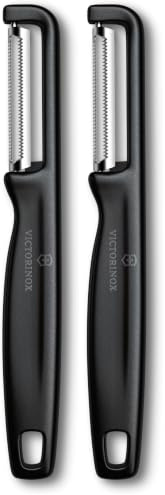 Victorinox Pelador Iota, pelador para verduras, frutas, filo serrado, doble filo, extra afilado, Swiss Made, negro (Paquete de 2)