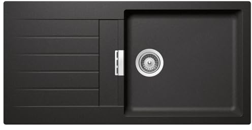 SCHOCK hochwertige Küchenspüle 100 x 50 cm Signus D-100L Stone - CRISTADUR graue Granitspüle mit Abtropffläche ab 60 cm Unterschrank-Breite