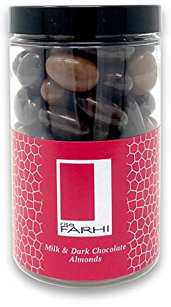Rita Farhi Milk and Dark Chocolate Covered Almonds in a Gift Jar | Vegetarian and Chocolate Gift - Chocolate Coated Nuts - 315 g - New Palm Oil Free Recipe