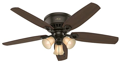 Hunter Builder Ventilatore da soffitto a basso profilo per interni con luce LED e controllo della catena di trazione, 52 pollici, bronzo