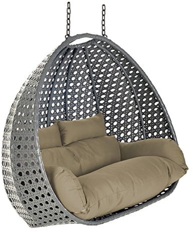 HOME DELUXE - Hängesessel Twin - Grau, nur Korb - inkl. Sitz- und Rückenkissen I Polyrattan Hängestuhl Gartenschaukel Hängekorb