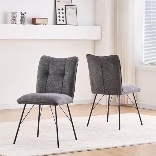 B&D home® Esszimmerstühle NELE 2er Set – Polsterstuhl in Anthrazit, weicher Webstoff, schwarzes Metallgestell im Industrial-Modern Design, komfortable Sitzpolsterung für Küche, Esszimmer & Wohnzimmer