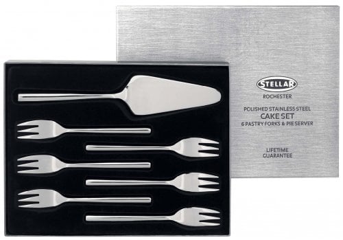 Stellar Rochester 7-Piece Stainless Steel Cake Set in Gift Box for 6 People, Cake Slice and Pastry Forks, Dishwasher Safe
