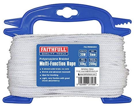 Faithfull FAIRW6020H White Braided Poly Rope 6mm Dia x 20M 60kg Max Load Breaking Strain 200kg