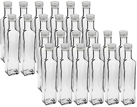 hocz 12 leere Glasflaschen Maraska & ETIKETTEN 500 ml incl. Schraubverschluss, Eckig, zum selbst Abfüllen Likörflasche Schnapsflasche Silber