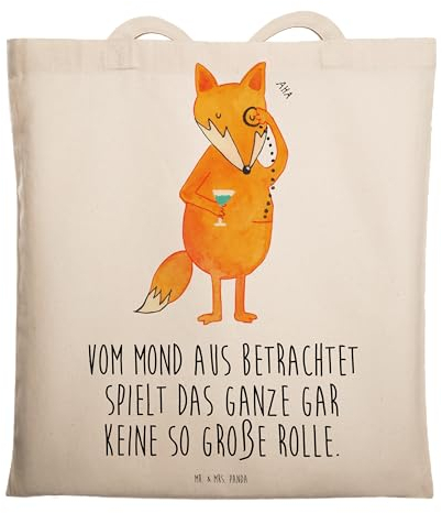 Mr. & Mrs. Panda Tragetasche Fuchs Lord - Geschenk, Jutebeutel, Einkaufstüte, Strandtasche, Problemlösung, tröstende Worte, Shopper, Monokel, Spruch