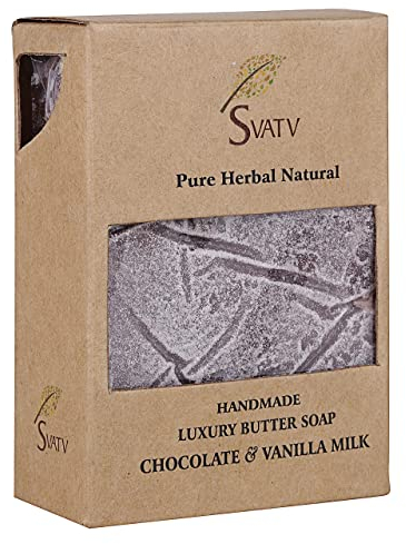 SVATV Jabón Artesanal con Chocolate y Vainilla | Hierbas calmantes | Piel hidratada - Barras de jabón corporal a base de hierbas ayurvédicas tradicionales - 125 g