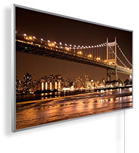 Könighaus Bildheizung 1000 W - Smart Thermostat - 14-26 m² | Schwarz-Weiß-Bilder, Motiv: 153. New York nachts, TÜV SÜD, 5 Jahre Garantie, doppelter Überhitzungsschutz, Wandheizung