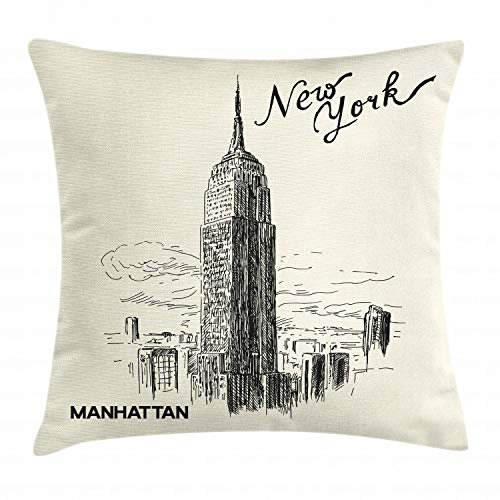 ABAKUHAUS New York Kissenbezug, städtische Wolkenkratzer, Waschbar mit Reißverschluss Kissenhülle mit Farbfesten Klaren Farben Beidseitiger Druck, 45 x 45 cm, Grau weiß Schwarz